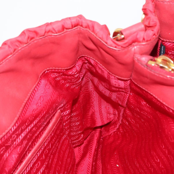 PRADA Hand Bag Nylon Leather 2way Red Gold Auth 155077