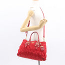 PRADA Hand Bag Nylon Leather 2way Red Gold Auth 155077-28