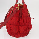 PRADA Hand Bag Nylon Leather 2way Red Gold Auth 155077-4