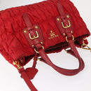 PRADA Hand Bag Nylon Leather 2way Red Gold Auth 155077-6