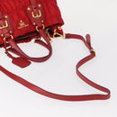 PRADA Hand Bag Nylon Leather 2way Red Gold Auth 155077-9