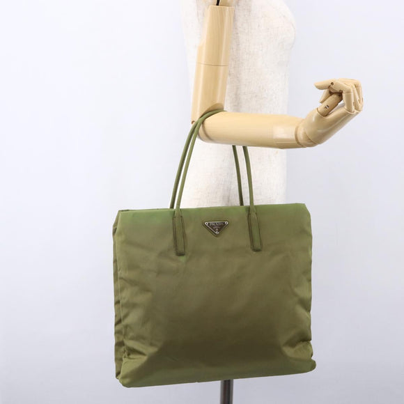 PRADA Tote Bag Nylon Green Silver Auth 155078