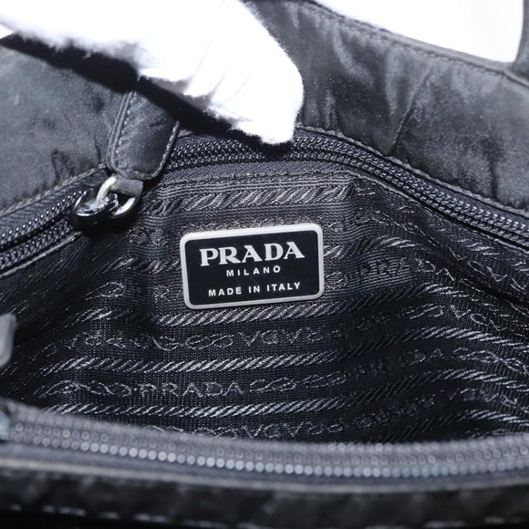 PRADA Tote Bag Nylon Black Silver Auth 155079