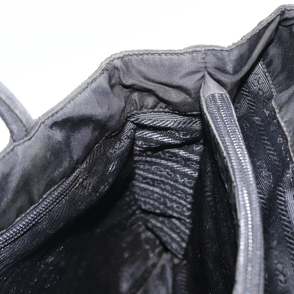 PRADA Tote Bag Nylon Black Silver Auth 155079
