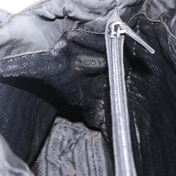 PRADA Tote Bag Nylon Black Silver Auth 155079