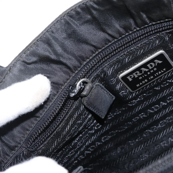 PRADA Tote Bag Nylon Black Silver Auth 155079
