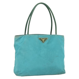PRADA Tote Bag Nylon Turquoise Blue Gold Auth 155080