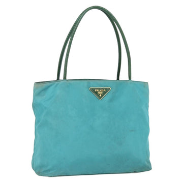 PRADA Tote Bag Nylon Turquoise Blue Gold Auth 155080