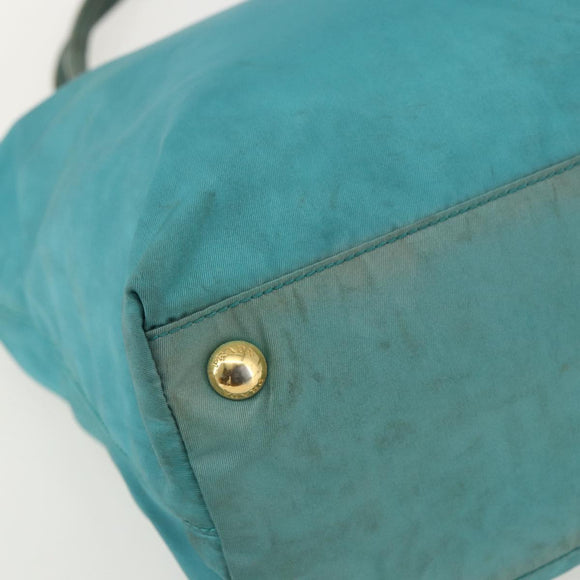 PRADA Tote Bag Nylon Turquoise Blue Gold Auth 155080