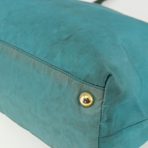 PRADA Tote Bag Nylon Turquoise Blue Gold Auth 155080