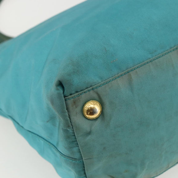 PRADA Tote Bag Nylon Turquoise Blue Gold Auth 155080