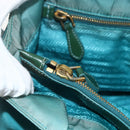 PRADA Tote Bag Nylon Turquoise Blue Gold Auth 155080-10