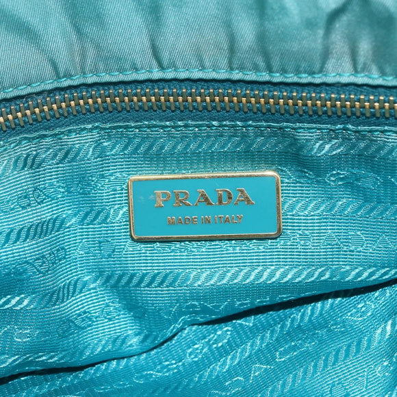 PRADA Tote Bag Nylon Turquoise Blue Gold Auth 155080
