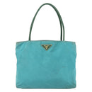 PRADA Tote Bag Nylon Turquoise Blue Gold Auth 155080-13