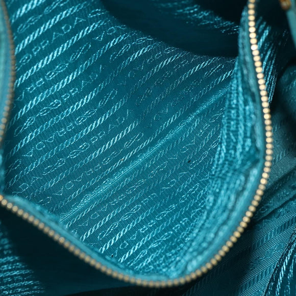 PRADA Tote Bag Nylon Turquoise Blue Gold Auth 155080