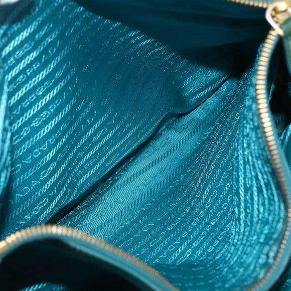PRADA Tote Bag Nylon Turquoise Blue Gold Auth 155080