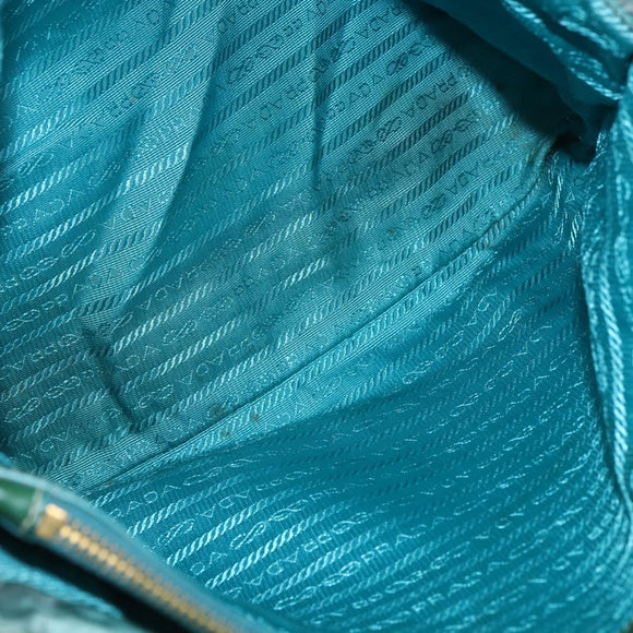 PRADA Tote Bag Nylon Turquoise Blue Gold Auth 155080