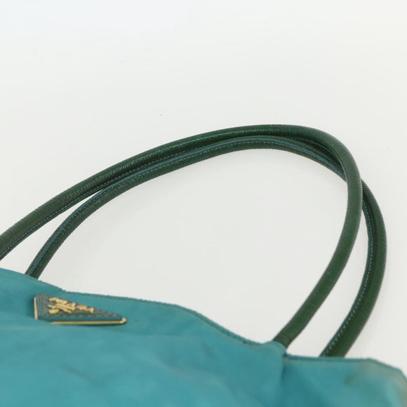 PRADA Tote Bag Nylon Turquoise Blue Gold Auth 155080
