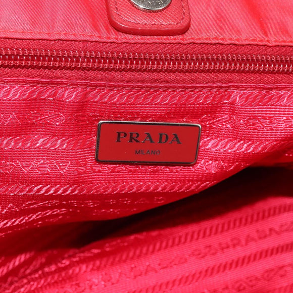 PRADA Tote Bag Nylon Red Silver Auth 155081