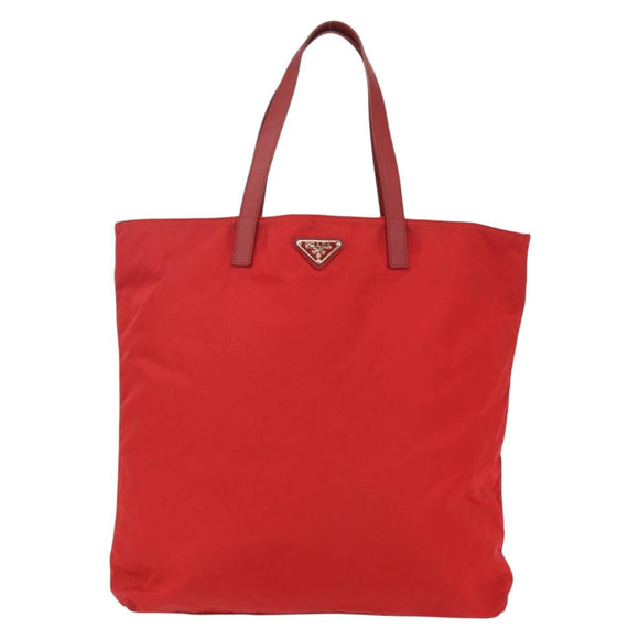 PRADA Tote Bag Nylon Red Silver Auth 155081