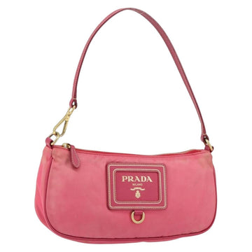 PRADA Shoulder Bag Nylon Leather Pink Gold Auth 155082