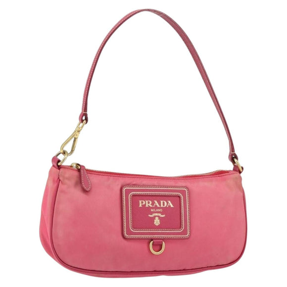 PRADA Shoulder Bag Nylon Leather Pink Gold Auth 155082