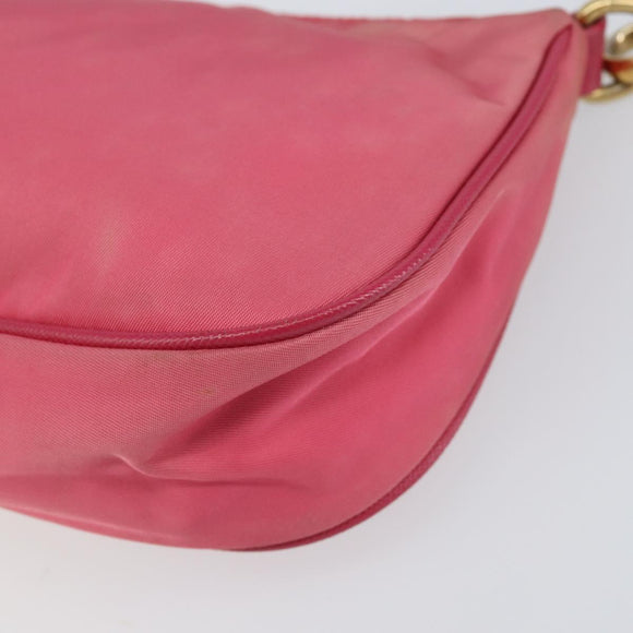 PRADA Shoulder Bag Nylon Leather Pink Gold Auth 155082