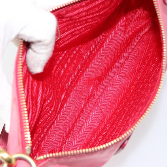 PRADA Shoulder Bag Nylon Leather Pink Gold Auth 155082