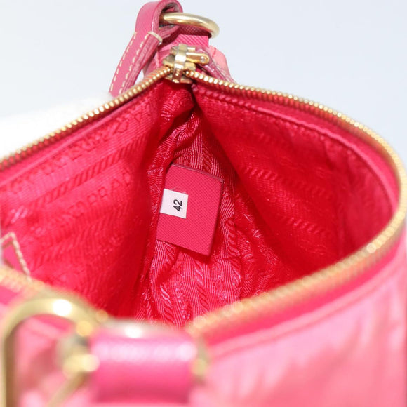 PRADA Shoulder Bag Nylon Leather Pink Gold Auth 155082