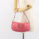 PRADA Shoulder Bag Nylon Leather Pink Gold Auth 155082-21