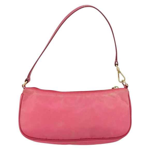 PRADA Shoulder Bag Nylon Leather Pink Gold Auth 155082