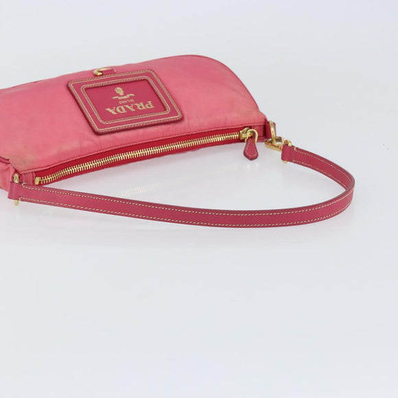 PRADA Shoulder Bag Nylon Leather Pink Gold Auth 155082