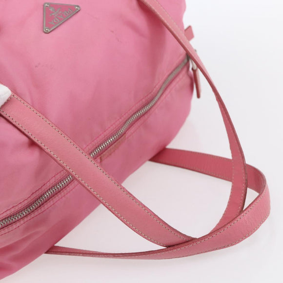 PRADA Hand Bag Nylon Pink Silver Auth 155083