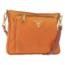 PRADA Shoulder Bag Nylon Leather Orange Gold Auth 155084-1