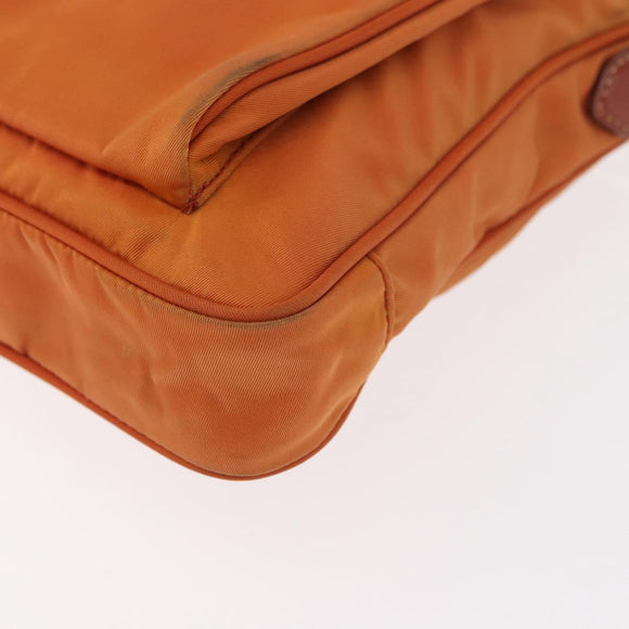 PRADA Shoulder Bag Nylon Leather Orange Gold Auth 155084
