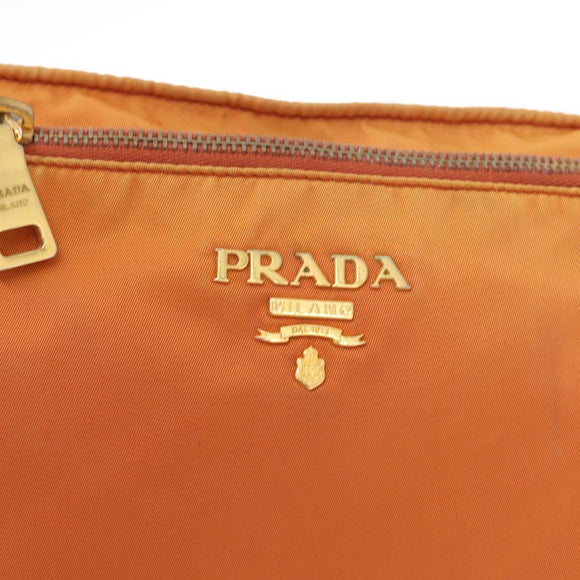 PRADA Shoulder Bag Nylon Leather Orange Gold Auth 155084