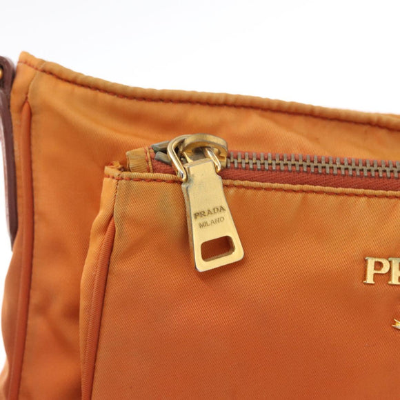 PRADA Shoulder Bag Nylon Leather Orange Gold Auth 155084