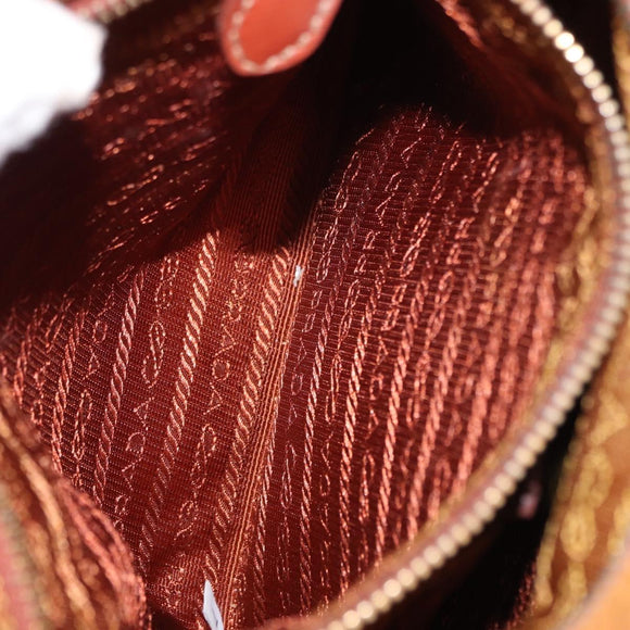 PRADA Shoulder Bag Nylon Leather Orange Gold Auth 155084