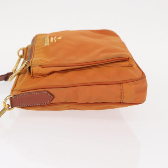 PRADA Shoulder Bag Nylon Leather Orange Gold Auth 155084