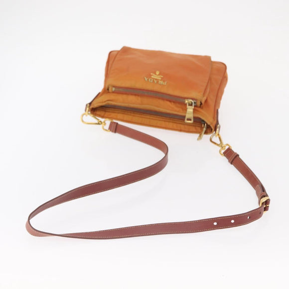 PRADA Shoulder Bag Nylon Leather Orange Gold Auth 155084