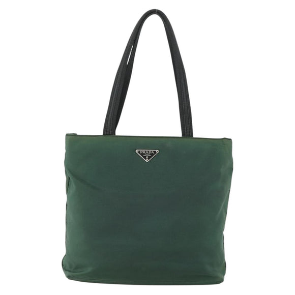 PRADA Tote Bag Nylon Green Silver Auth 155085