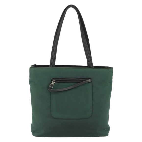 PRADA Tote Bag Nylon Green Silver Auth 155085