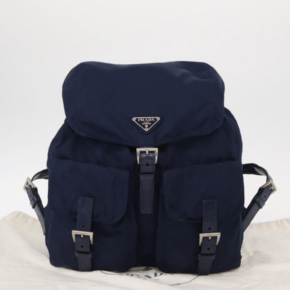 PRADA Backpack Nylon Blue Silver Auth 155086V