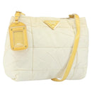 PRADA Shoulder Bag Nylon Enamel Beige Yellow gold Auth 155087-1