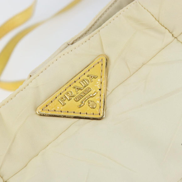 PRADA Shoulder Bag Nylon Enamel Beige Yellow gold Auth 155087