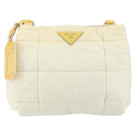 PRADA Shoulder Bag Nylon Enamel Beige Yellow gold Auth 155087