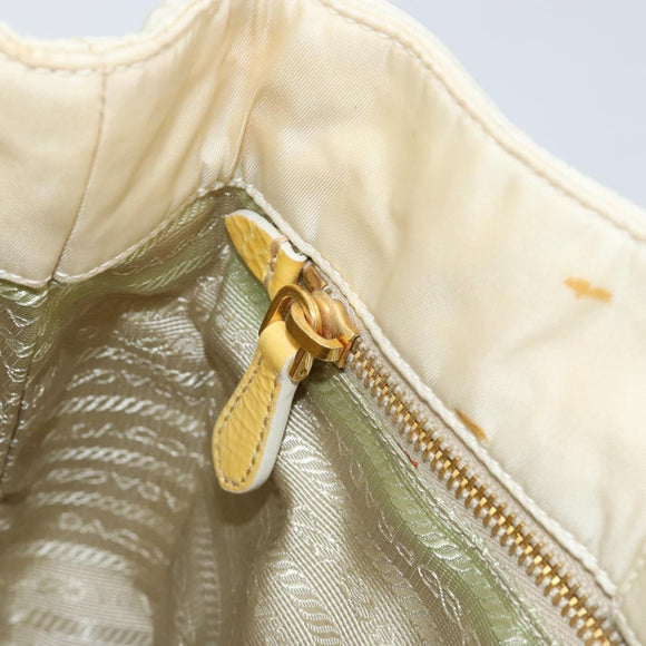 PRADA Shoulder Bag Nylon Enamel Beige Yellow gold Auth 155087