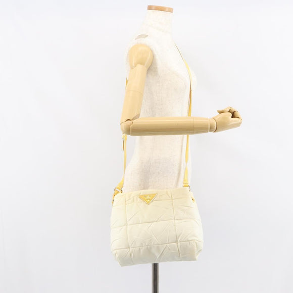 PRADA Shoulder Bag Nylon Enamel Beige Yellow gold Auth 155087