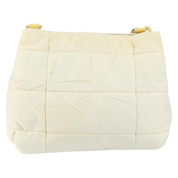 PRADA Shoulder Bag Nylon Enamel Beige Yellow gold Auth 155087