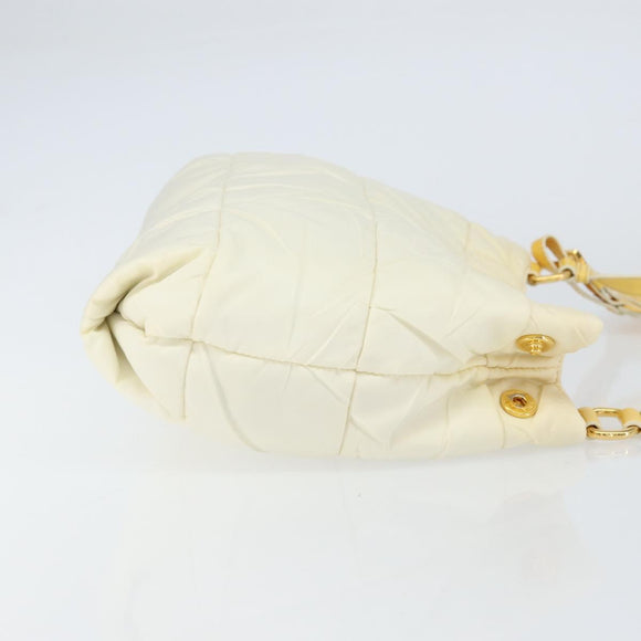 PRADA Shoulder Bag Nylon Enamel Beige Yellow gold Auth 155087